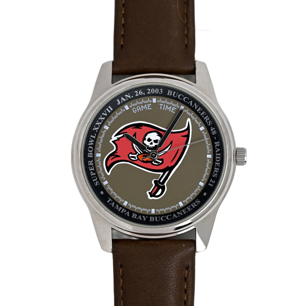 Game Time Buccaneers Wrist Watch Steel Wrist Watch Brown Genuine Leather 36mm